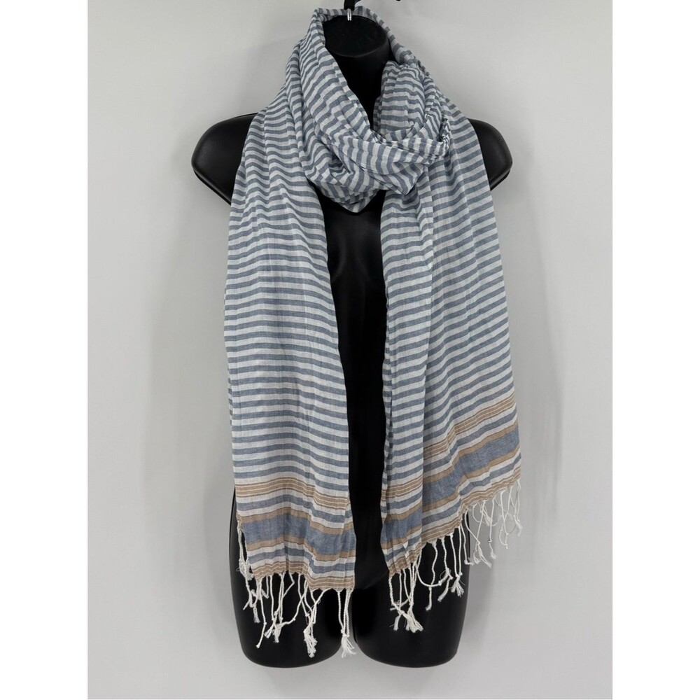 REI Lightweight Cotton Striped Fringe Scarf | Blue Multi | One Size